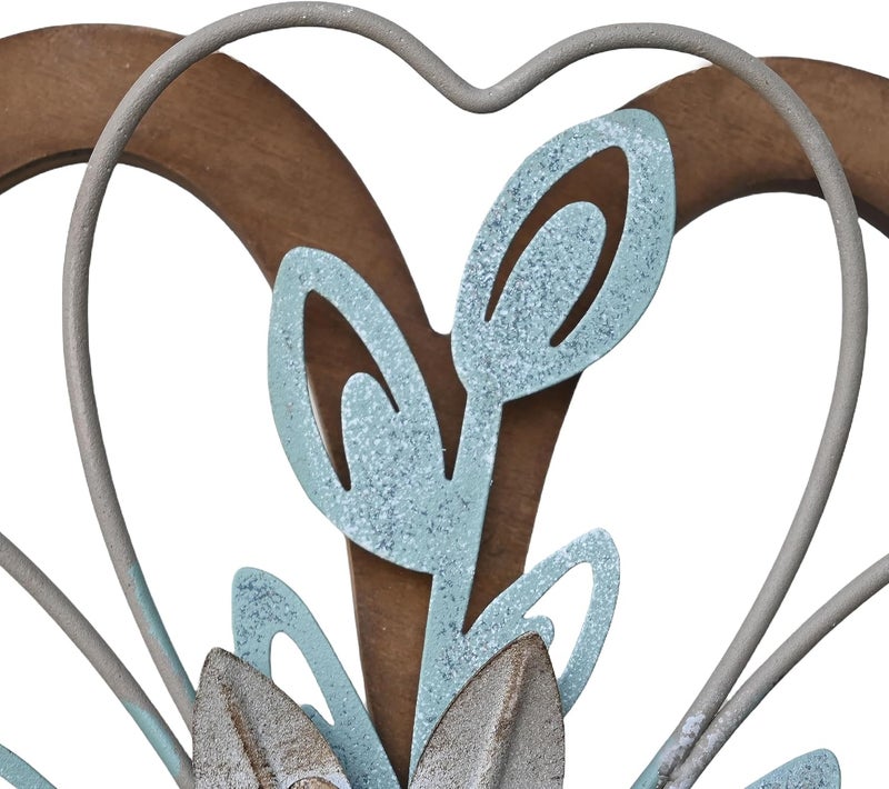 Remenna Metal Flowers Wall Decor, Rustic Floral Art, White & Blue, Farmhouse Hanging Decoration for Living Room, Bathroom, Garden - Image 3